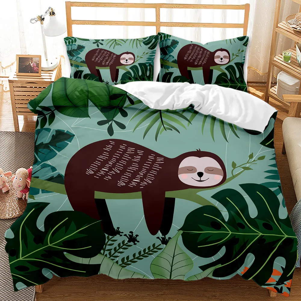 

Lovely Sloth Bedding Set Children Cartoon Duvet Cover Set with Pillowcases Kids Bed Sets Queen King Size Comforter Cover Set