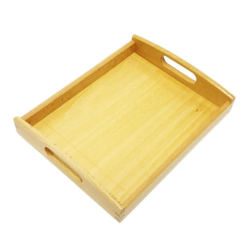 Juguetes Educativos de madera para niños y bebés, bandeja de madera de haya con asas, material Montessori, material didáctico