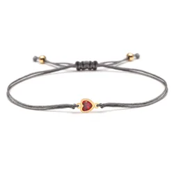 Red Natural Stone Copper Peach Love Heart Charm Bracelet Women Men Simple High Quality Color Retention Red String Knot Jewelry