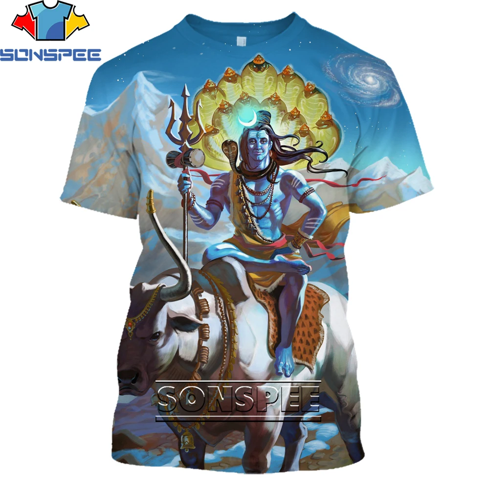 SONSPEE India God Of Destruction Shiva Lord T Shirt 3D Print Unisex Top Summer Men's Women Anime Hip Hop Harajuku Streetwear Tee