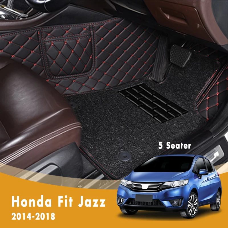 RHD Car Floor Mats For Honda Fit Jazz (5 Seater) 2018 2017 2016 2015 2014 Luxury Double Layer Wire Loop Carpets Accessories