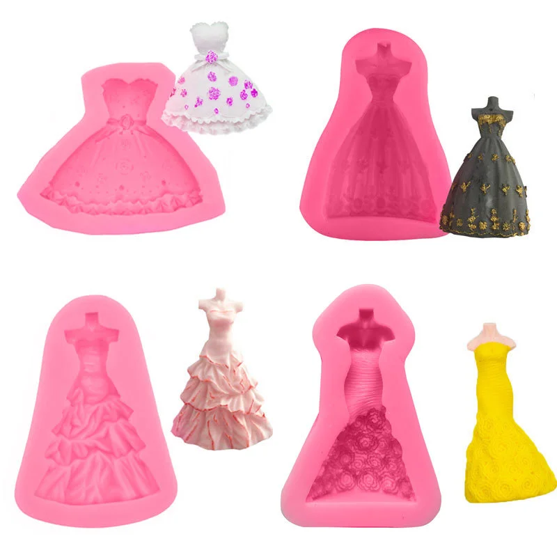 Cake Decorating Tools Bridal Wedding Dress Evening Dress Silicone Mold Fondant Chocolate Mold Clay Craft Decoration Resin Mold