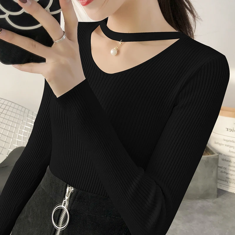 2023 Autumn Long Sleeve Sexy Slim Tops V-neck Sweaters Women Winter New Solid Streetwear Knitted Korean Pullover Burgundy 16641