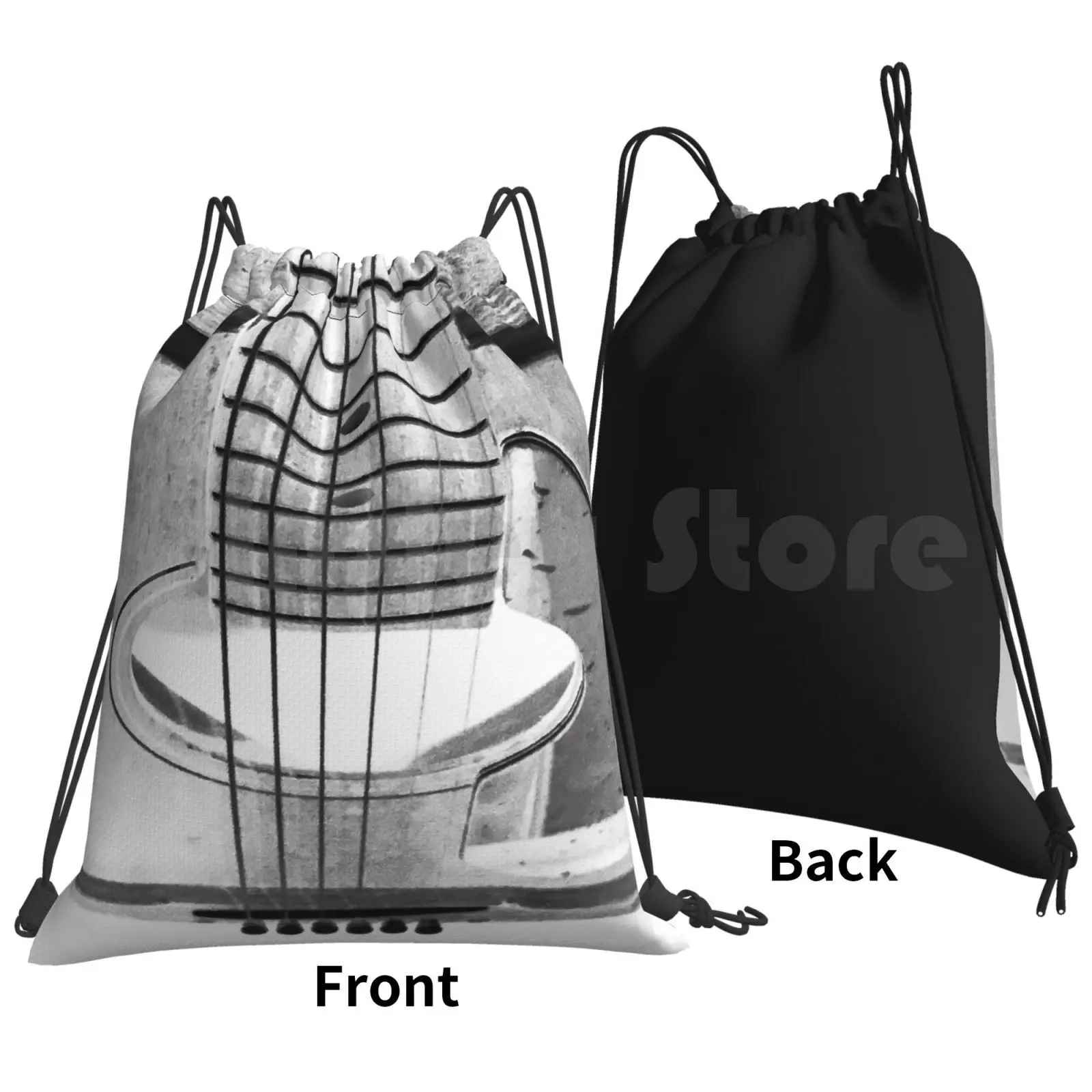 Guitar Strings~black And White Backpack Drawstring Bag Riding Climbing Gym Bag Black White Guitar Strings Instrument Music