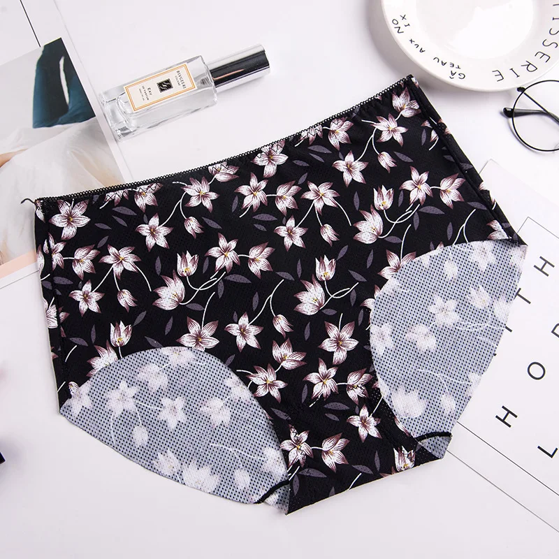 Women\'s Cotton Underwear Plus Size Ice Silk Comfort Panties Sexy Print Underpants Seamless Triangle Pants Female Sexy Lingerie