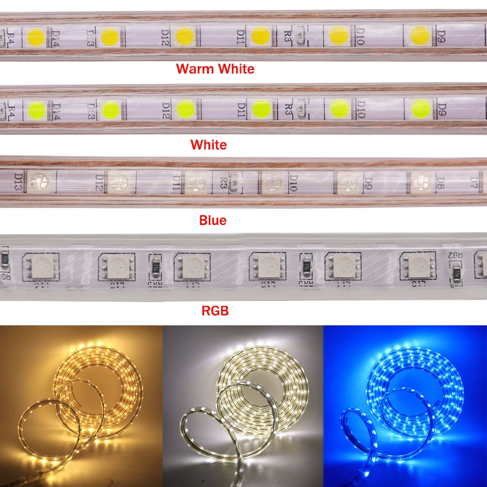 Taśma LED SMD 5050 60 diod LED/m Elastyczna taśma LED AC 220 V 110 V Zewnętrzna wodoodporna lampa liniowa Biały Ciepły Niebieski Zielony Czerwony