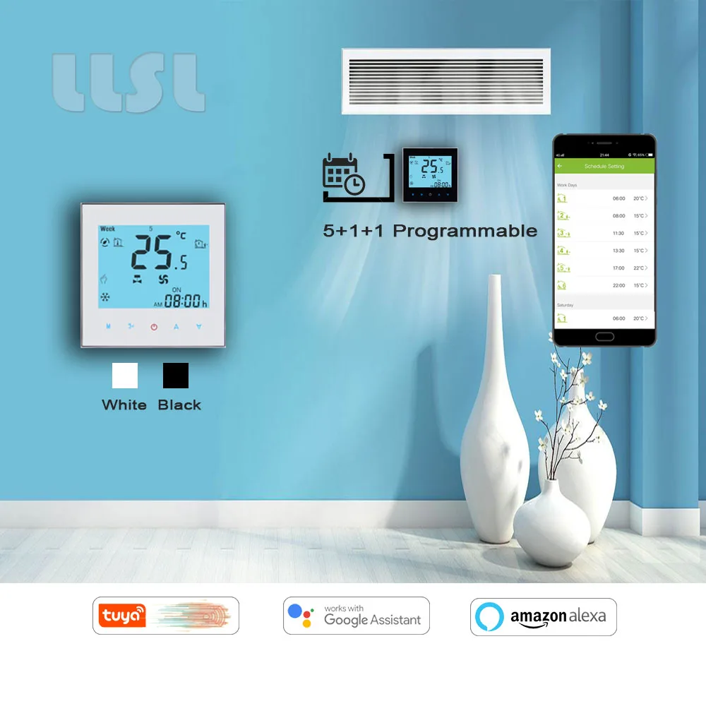 Tuya-wifiサーモスタット,冷暖房用のncバルブは,Alexa,Google Homeで動作します,0-10v