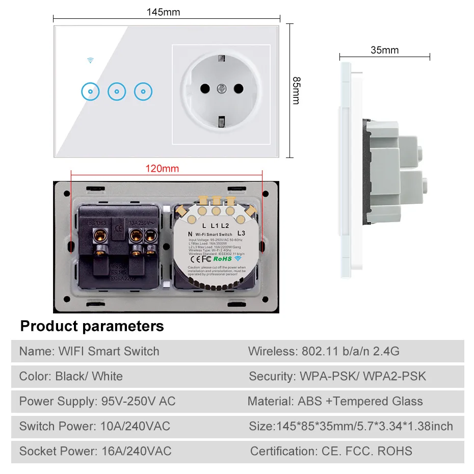 Imagem -06 - Ewelink-tomada Elétrica com Interruptor Wi-fi Luz Led Interruptor de Toque ou Gang Tomada de Parede Compatível com Alexa Google Home