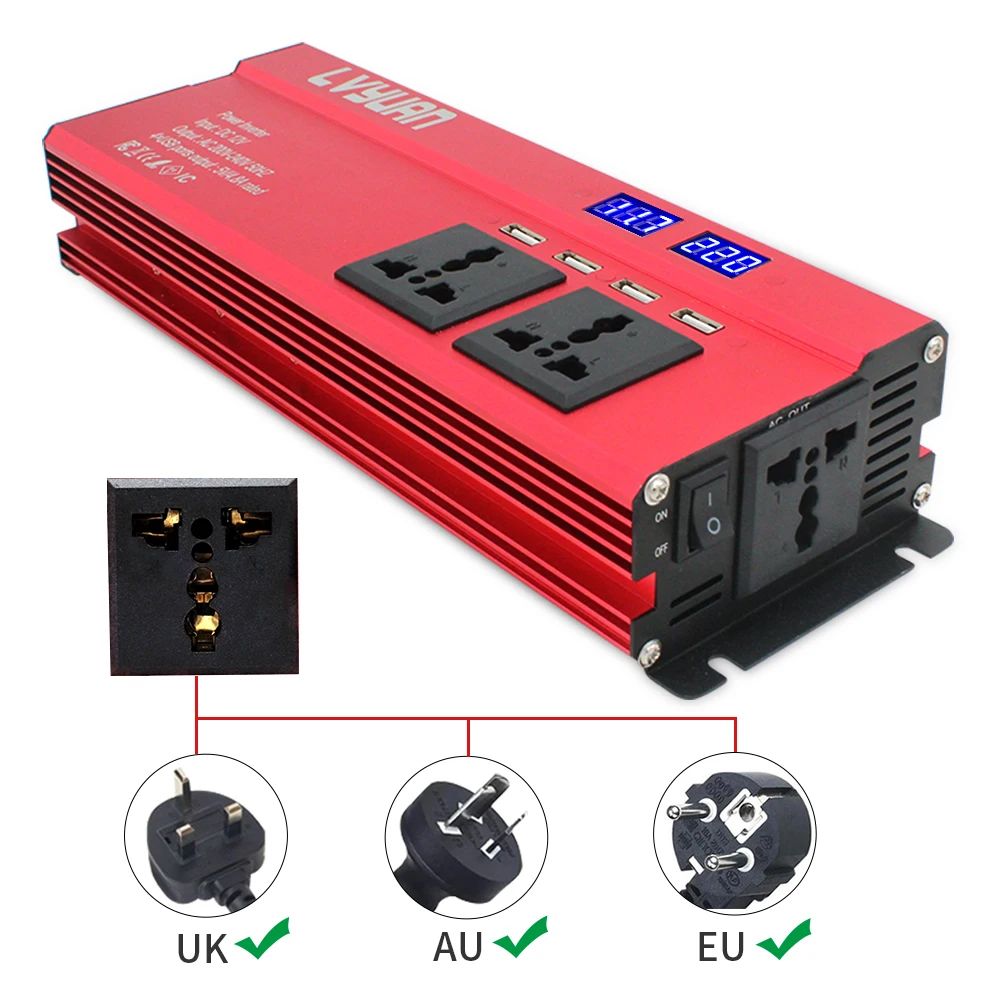 Inverter 12V/24V  220V 6000W Peak Car Power Inverter Voltage Transformer Converter 12/24 220 Charger Solar Inversor LCD Display