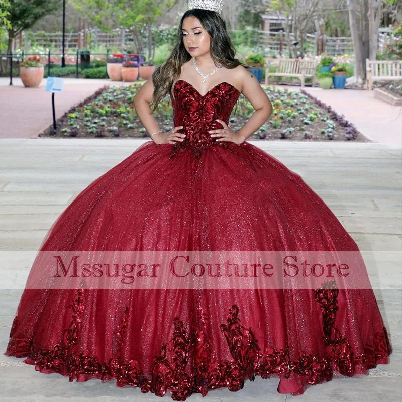 Sequin Lace Quinceanera Dress Ball Gown Appliques Strapless Party Gowns Vestidos De 15 Anos 2022