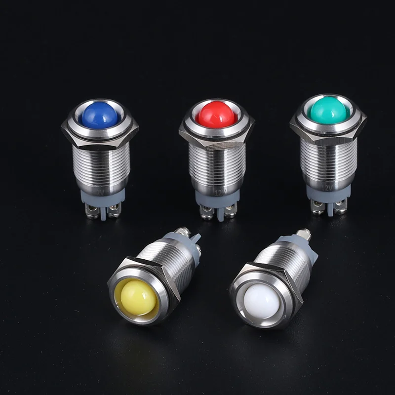 16mm LED Metal Button Indicator Light 220V 12V 6V Waterproof Signal Lamp 1NO 1NC Arc Ball Shape Head Two Screw Foot