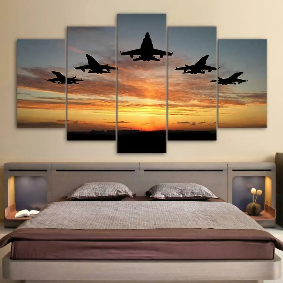 No Framed 5 Pieces Fighter Jets Airforce Airplane Wall Art Canvas HD Print Posters Pictures Paintings Home Decor for Living Room