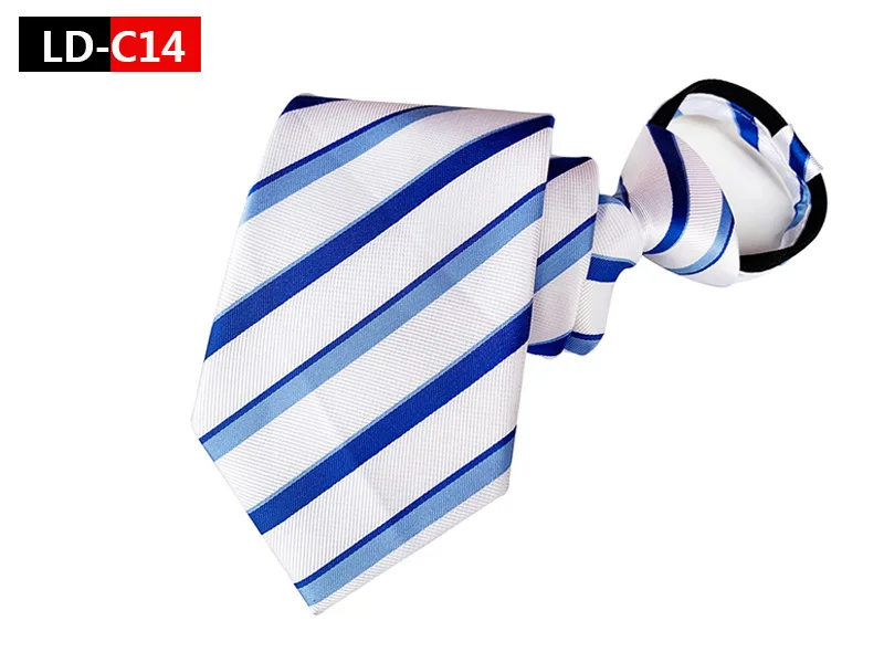 GUSLESON New Fashion 8cm Silk Print Stripe Lazy Zipper Tie Neck Tie for Gentleman Wedding Party Cravats Accessories Elastic Tie