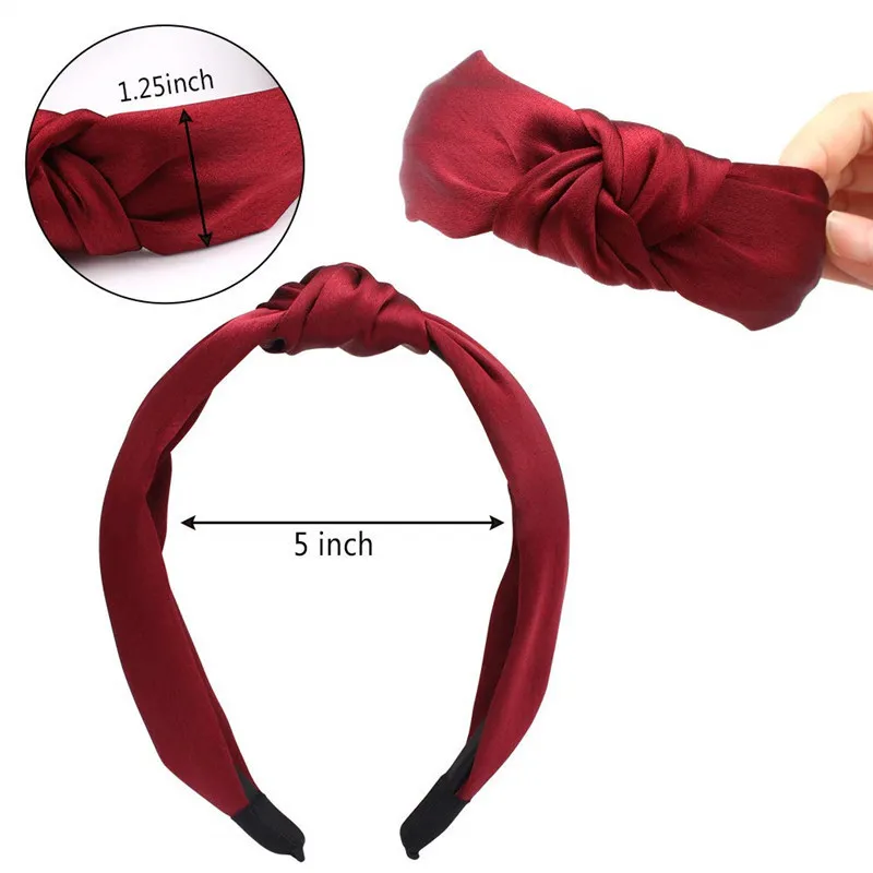 Summer Satin Headband Female Knot Hair Hoop Solid Fashion Hair Headbands Fabric Wide Hair Clip Woman Office Hair Accessories