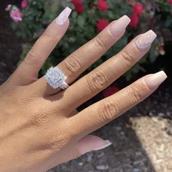 Anillo de Plata de Ley 925 para mujer, sortija de boda con diamantes de corte princesa, imitación de platino, regalo para niña, 4 unidades