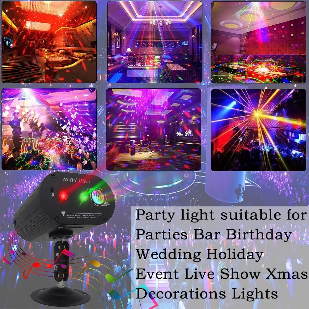 Mini LED RGW Disco Light Remote Control Auto Laser Projector 12 In 1 Patterns Stage Lighting Effect For Home DJ KTV Party Lamp