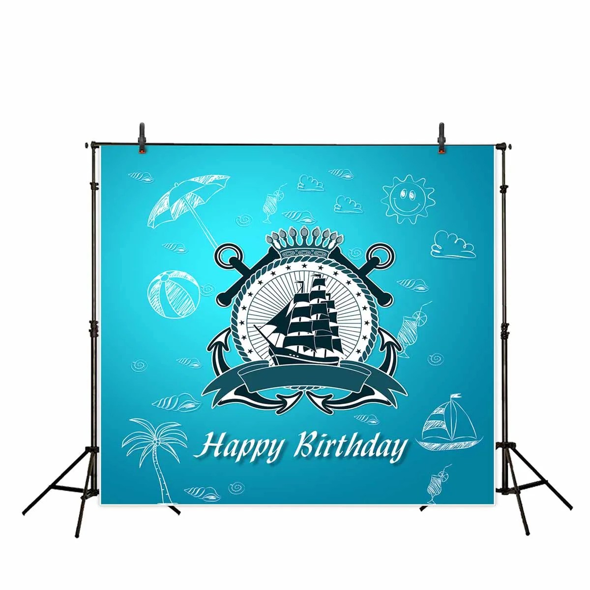 Allenjoy Photo Background Sea Ship Anchor Birthday Backdrop Blue Customize Camera Background