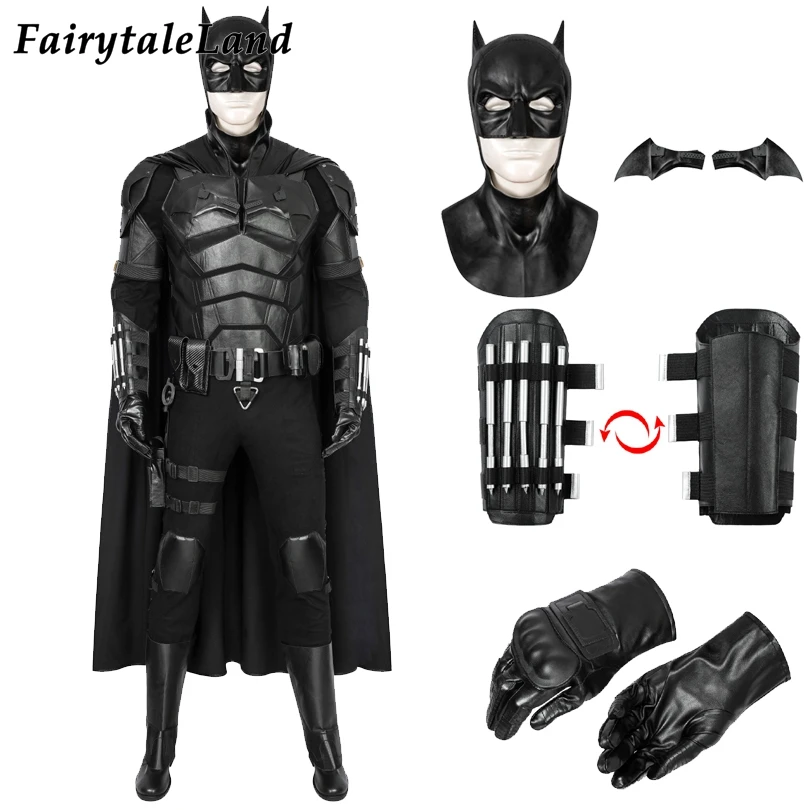 

2021 The Bat Costume Cosplay Halloween Bruce Outfit Adult Superhero Robert Pattinson Jumpsuit Fancy Battle Uniform Black Suit