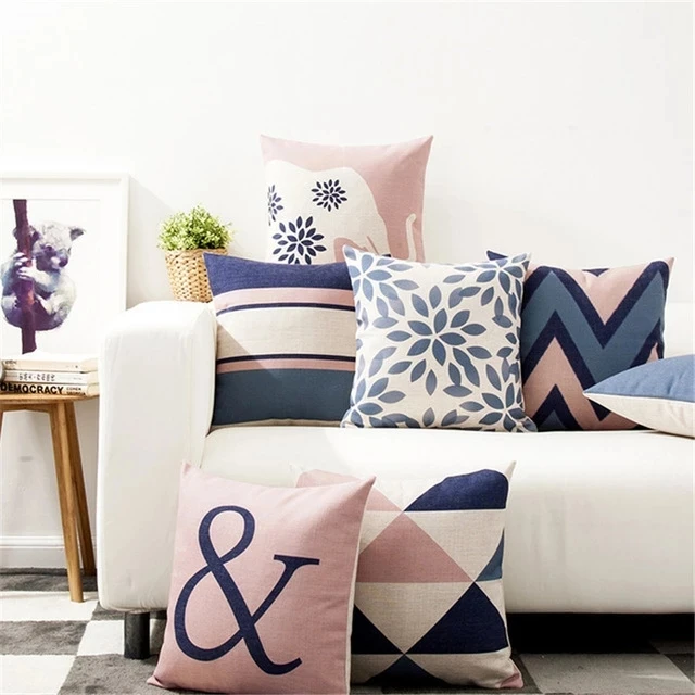 Decorative Throw Pillow Geometry Pink Blue Geometric Elephant Cushion Cover For Sofa Home Funda Cojines 45x45cm