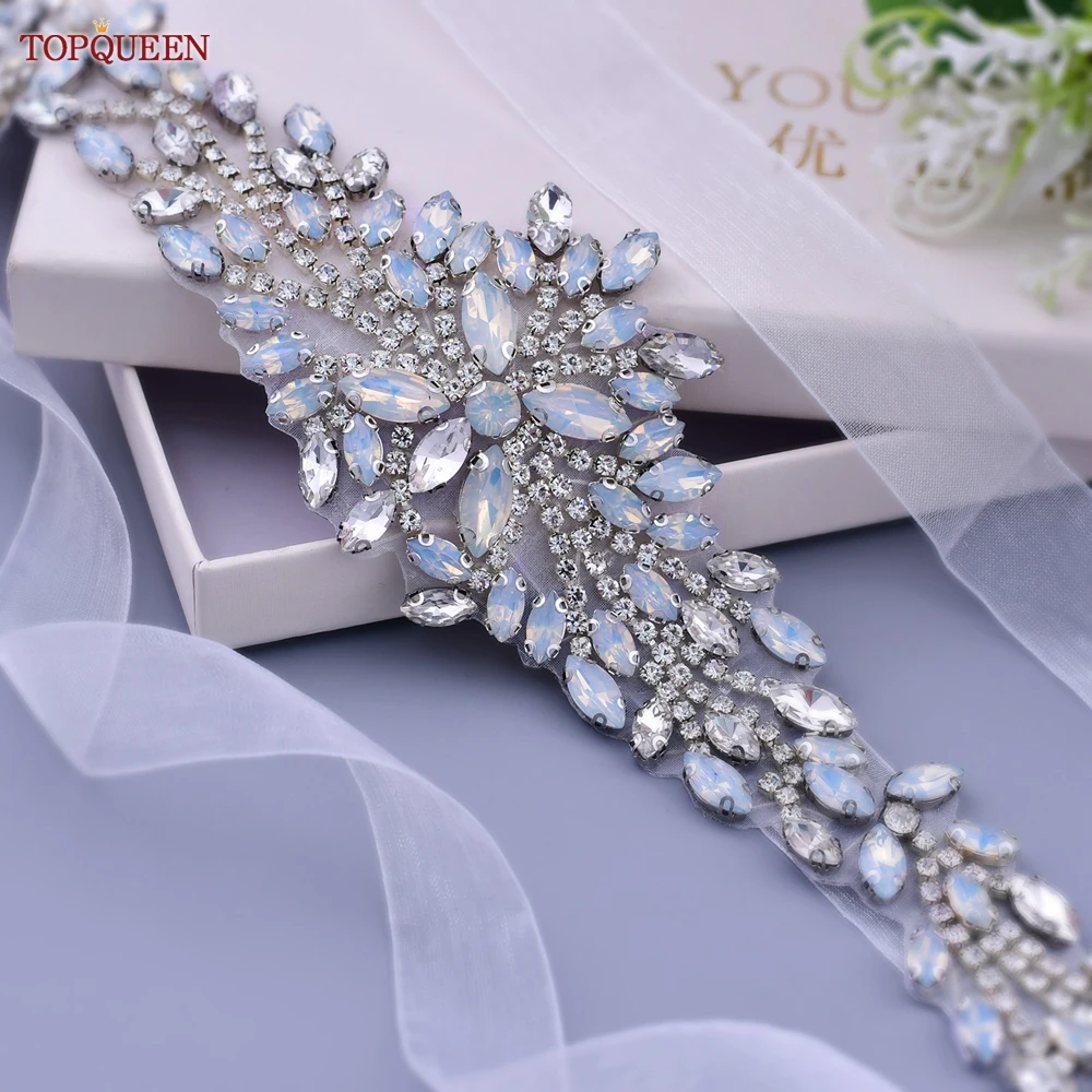 TOPQUEEN – ceintures de mariée S11A, ceinture de taille en strass avec pierres opale pour robe de soirée pour femmes, accessoires de mariée, ceinture de mariage