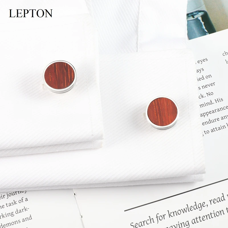 

Newest Wooden Cufflinks for Mens Fine Gift Cuff buttons High Quality Round Wood Cuff links Fashion Jewelry With Gift Box Lepton