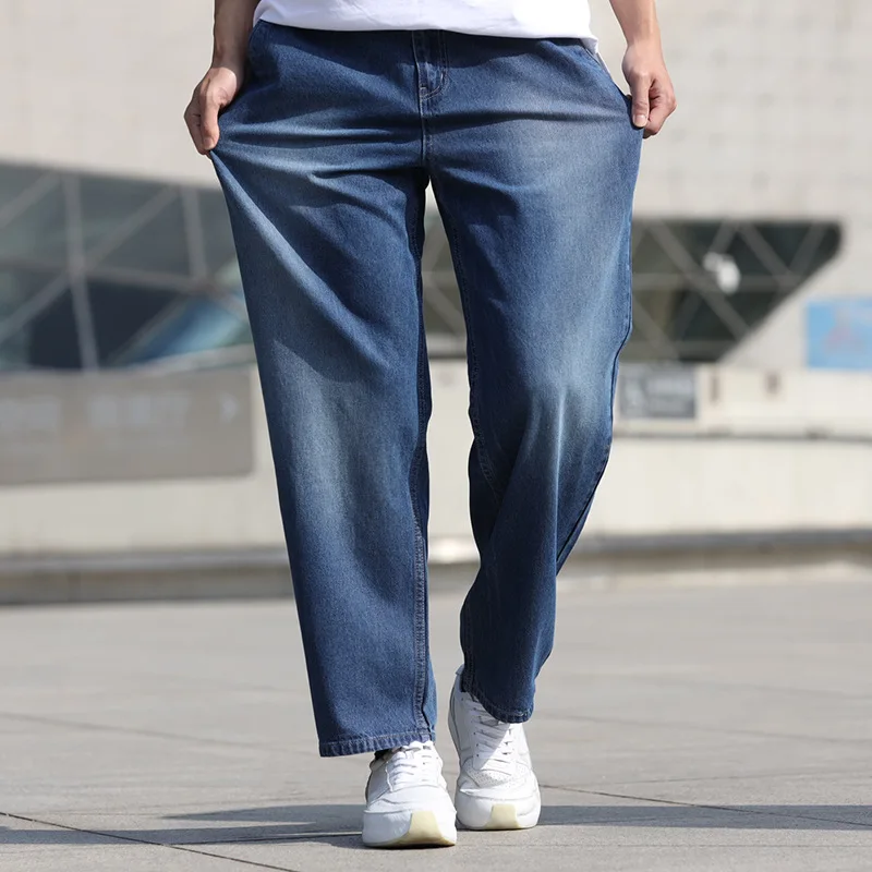 Summer Thin Section Breathable Straight Men Wide Leg Jeans Harem Hip Hop Blue Denim Daddy Pants Loose Baggy Skateboard Trousers