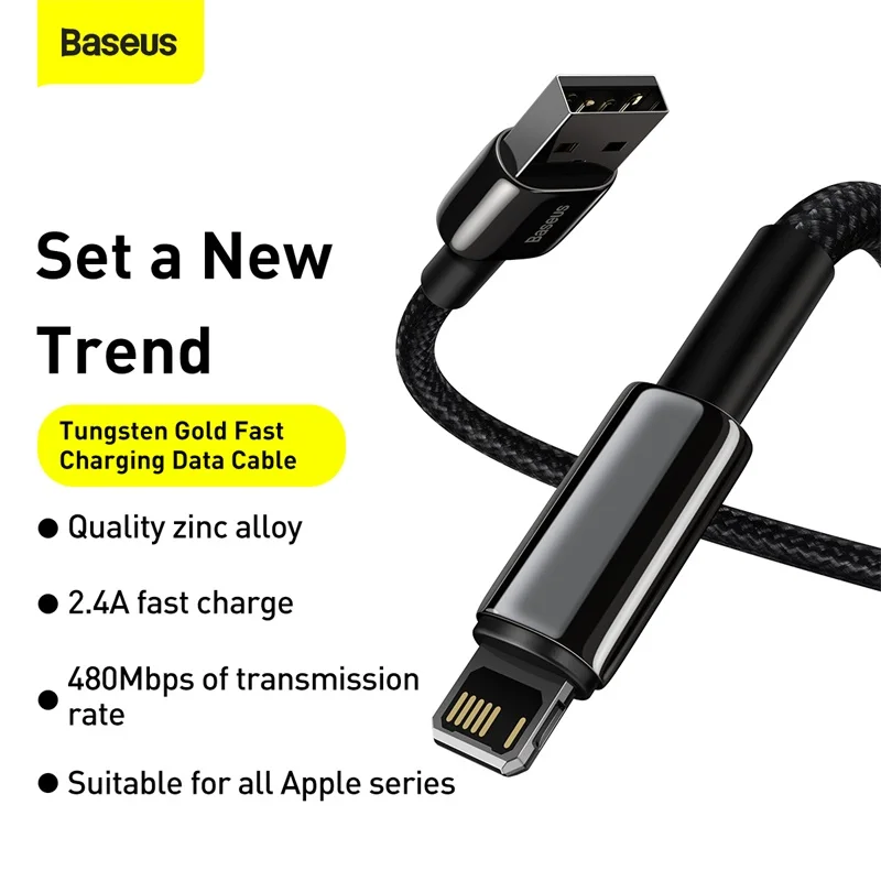 Baseus USB Cable For iPhone 12 11 Pro XS Max XR X 8 7 6S 2.4A Fast Charging Data Cable For iPad Mini Air Mobile Phone Wire Cord