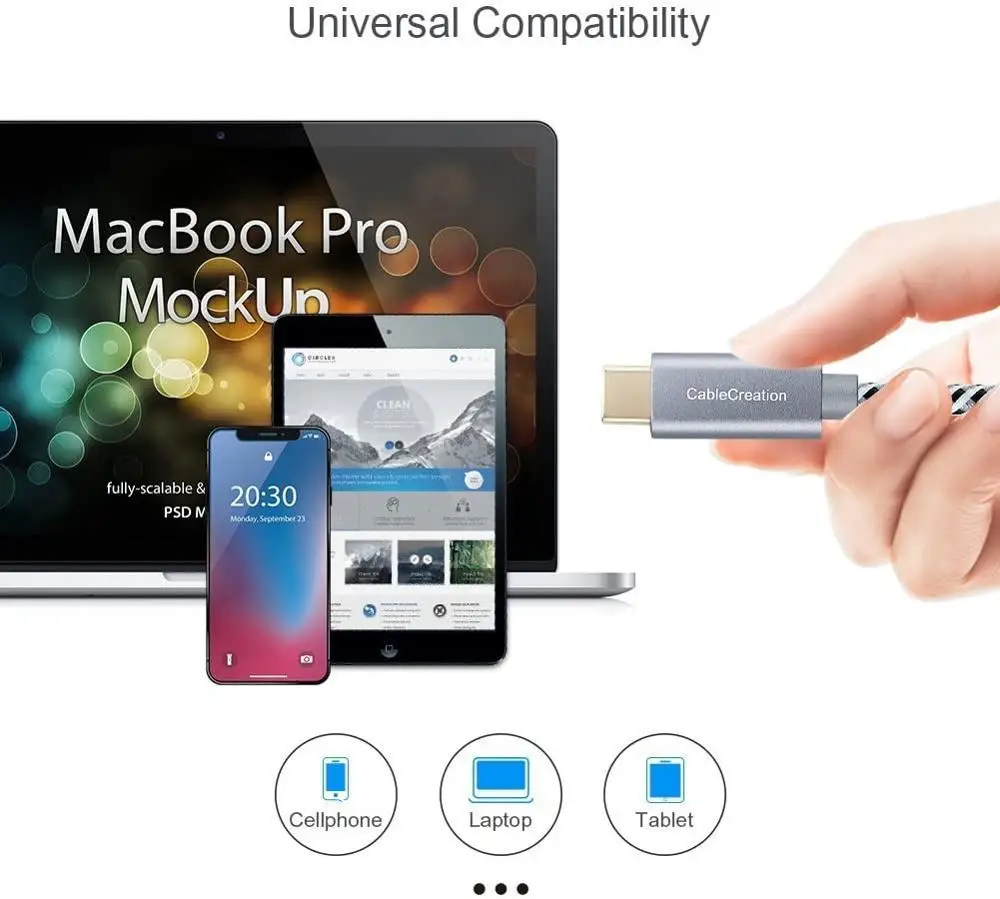 USB C a USB-C Cable 10ft 60W trenzado USB-C Cable 3A carga rápido Compatible con para MacBook(Pro) Galaxy S20/S20 + Ultra/S10/S9