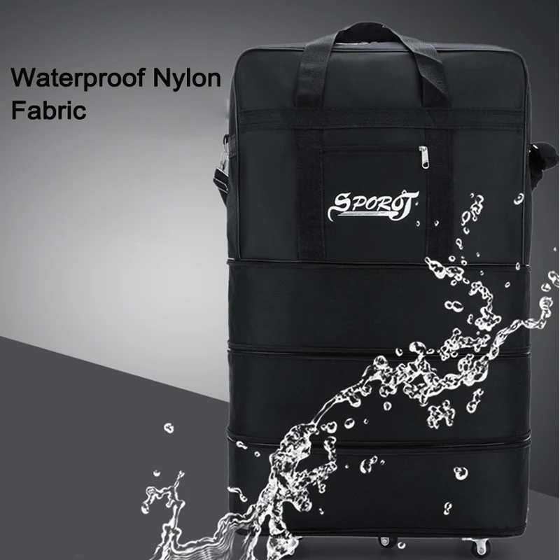 27 32 Inch Travel Bag With Wheels Large Capacity Adjustable Luggage Bags Waterproof Oxford Handbags Unisex Suitcase Black XA244M