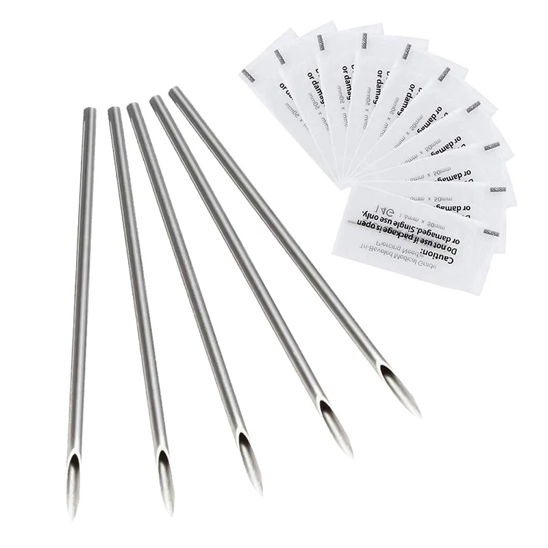 10PCS Disposable Sterile Ear Nose Piercing Needles Body Piercing Needle Tattoo Supply Assorted Body Art Tool Piercing Supplies