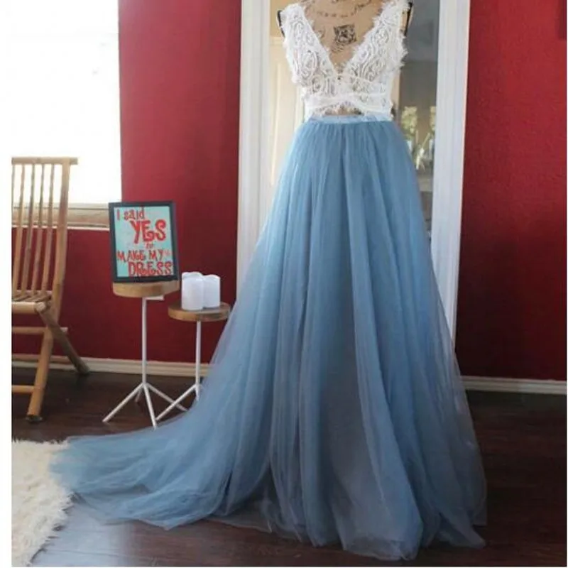 

Real Picture Dusty Blue Skirt Long Saias Jupe Femme Faldas Dreamlike Skirt Tutu Zipper Waist Style