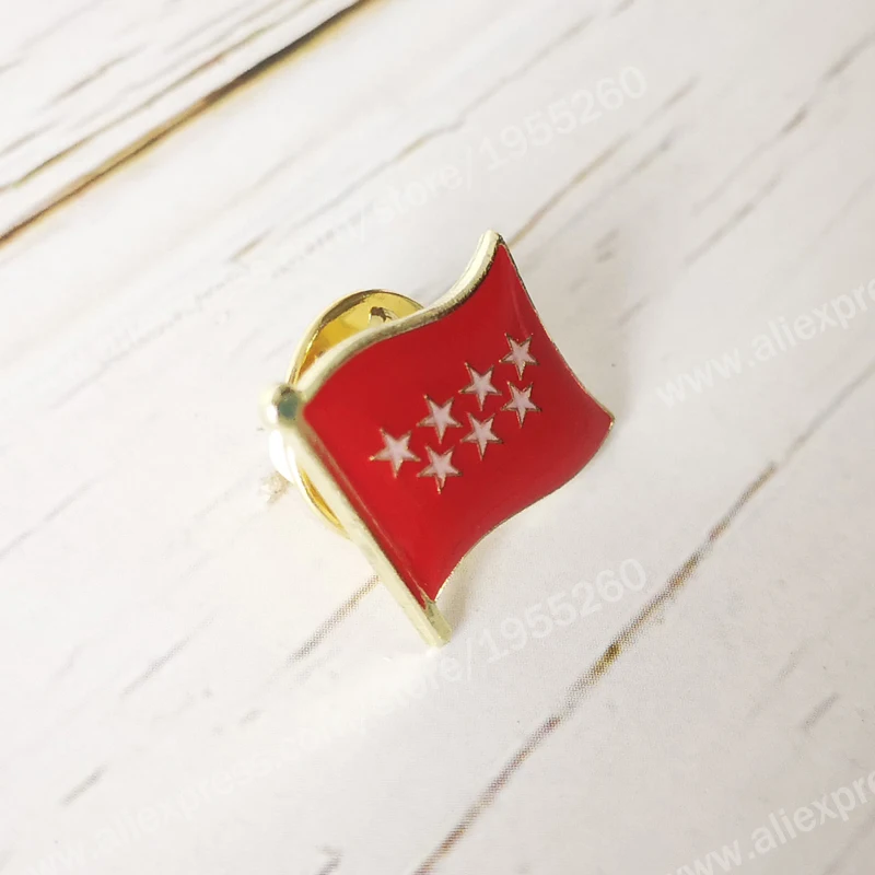 Madrid Flag Lapel Pins Spain Provincial Nationalities Region Brooch Crystal Epoxy  Metal Enamel Badge