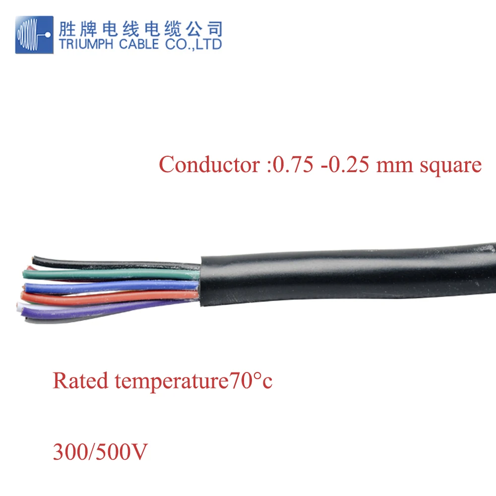 TRIUMPHCABLE 1/2m RVV0.5mm 10/12/14/16core Black jacket multi core pvc wire stranded copper 500v electrical cable flexible wire