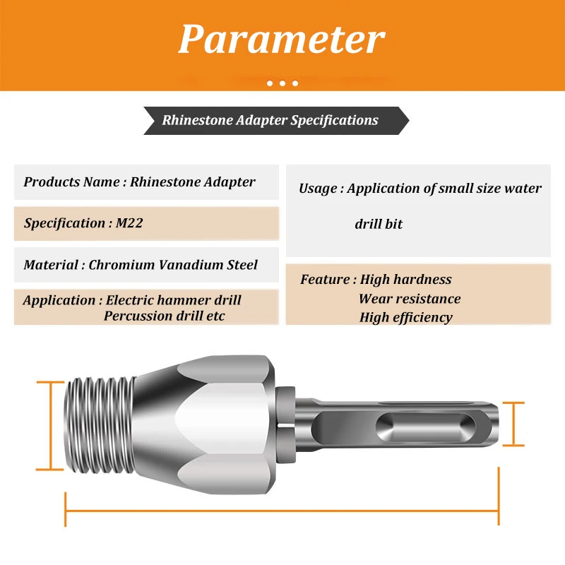 M22 Square/Round Handle Electric Hammer Drill Adapter Rhinestone Drill Connecting Rod Percussion Drill Power Tool Accessories Ar