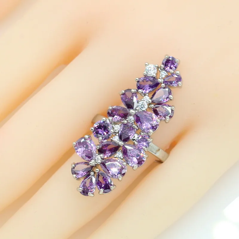 Purple Zirconia Jewelry Sets for Women Bracelet Earrings Necklace Pendant Ring Gift Box