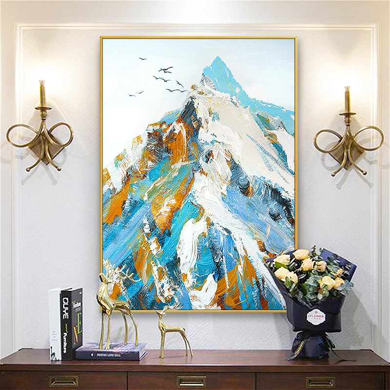 

Handmade Oil Painting Snow Mountain Substantial Decorative Painting Living Room Entrance Hallway Corridor Study Wall Painting