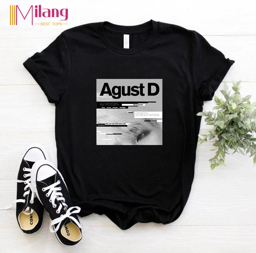 Women  Agust D Black T-shirts Female Short Sleeve Tees 2020 Summer Brand Choose Clothing Girl Tops