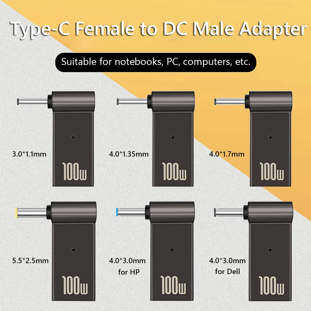 PD 100W Laptop Power Charger Supply Adapter Connector USB Type-C Female to DC Male Jack Plug Converter for Acer Samsung Lenovo