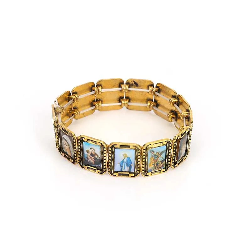 Small square alloy religious saint jesus catholic image icon bracelet men and women bracelet gift jewelry