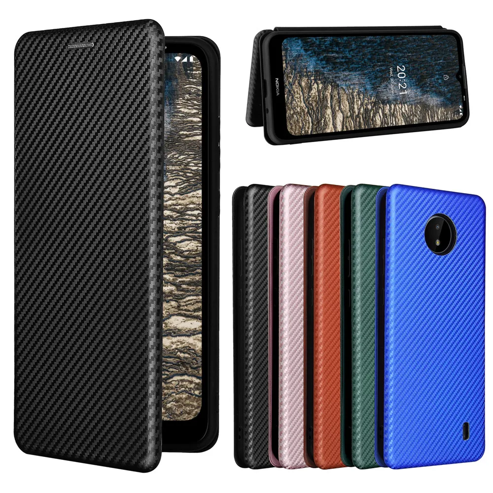 For Nokia C10 C20 Case Luxury Flip Carbon Fiber Skin Magnetic Adsorption Case For Nokia C 10 C 20 NokiaC10 NokiaC20 Phone Bags