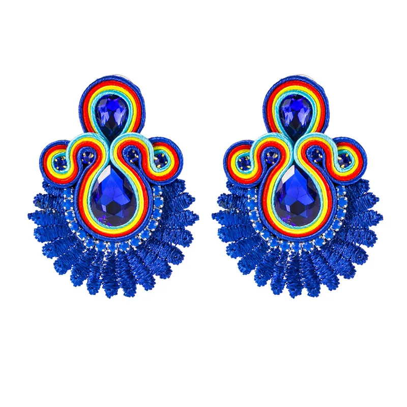 Soutache Lace earings piercing fashion jewelry Large earring for women Handmade weave Romantic boho Ethnic yellow green purple