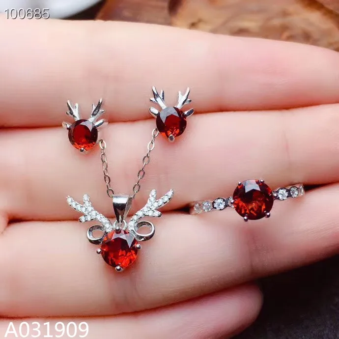 

KJJEAXCMY boutique jewelry 925 sterling silver inlaid Natural Garnet Necklace Ring Earring Female Suit Support Detection fashion