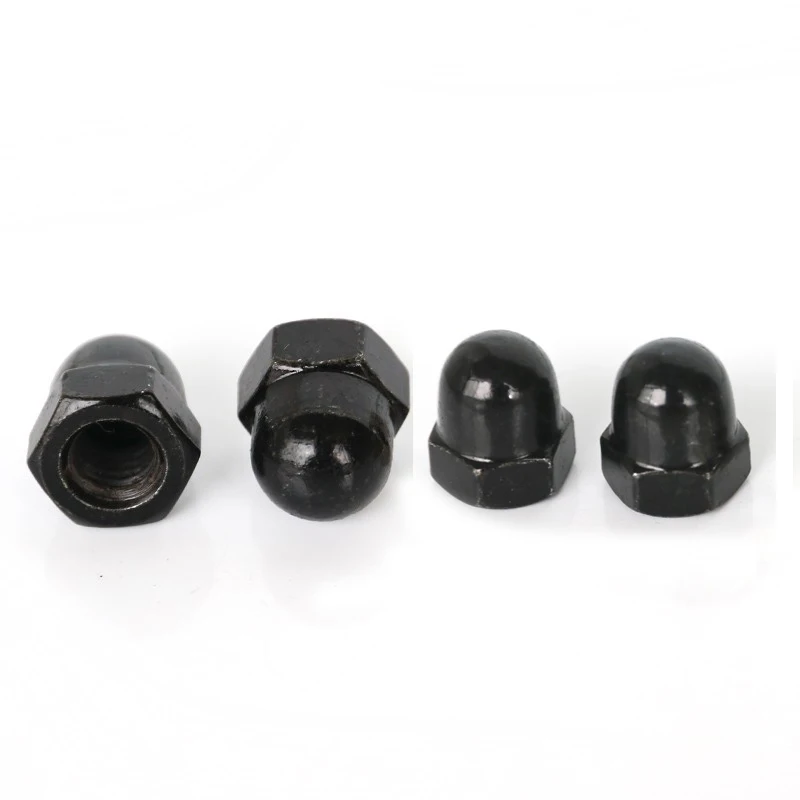 Tuercas de tapa hexagonal M3 ~ M12, Tuercas de tapa hexagonal de bellota, acero al carbono ni-plateado/Negro, cubierta de cúpula chapada en Zinc, Tuercas de bellota