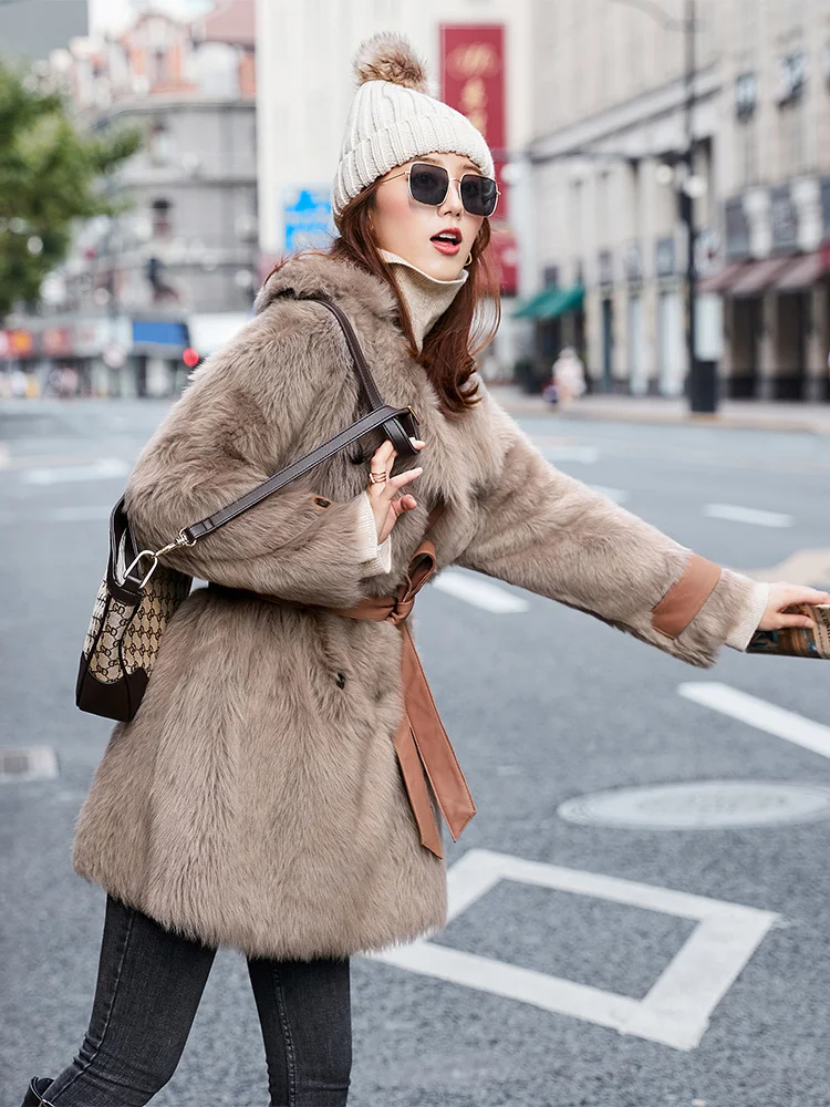 

Winter Coat Women Double Faced Real Fur Coat Female Luxury Wool Fur Coats Genuine Leather Jacket Manteau Femme MY404