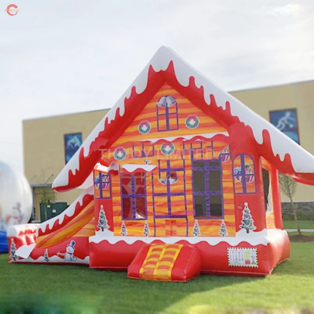 Free Door Shipping 7*3.5m New Design Inflatable Christmas House With Slide Orange Theme Xmas Bouncer Slide Combo