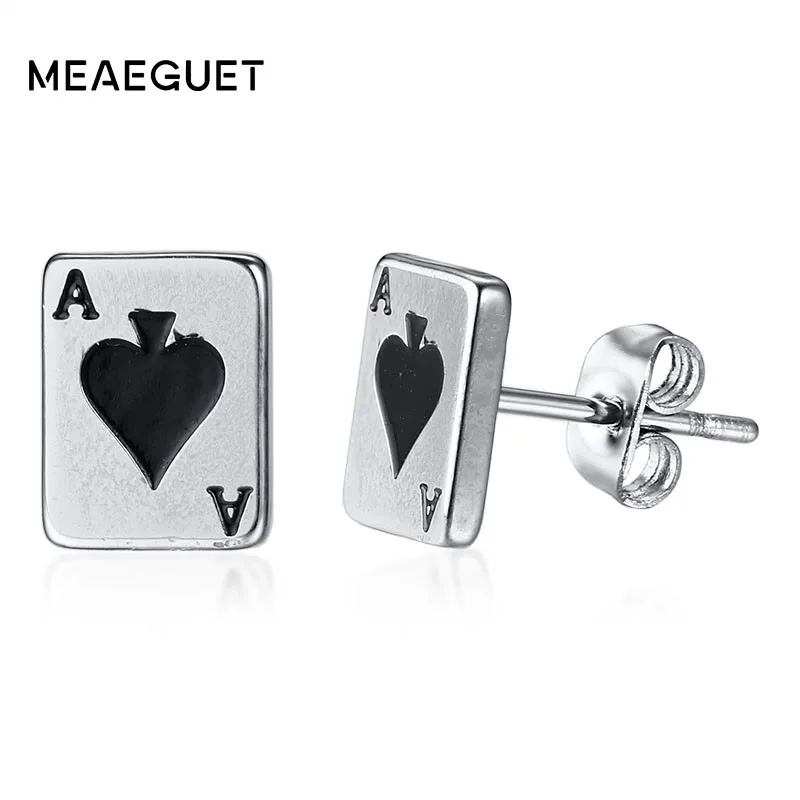 Poker Card Earrings Stud For Women Stainless Steel Spade Playing Card Party Lucky Brincos Dropshipping