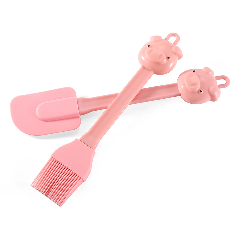 1pc Silicone Oil Brush Cartoon Pig Basting Brush Flexible Baking Tool Hanging Design Pastry Spatula Premium Kitchen Accessories