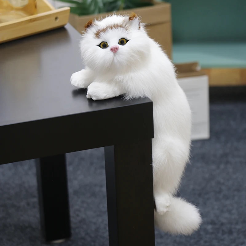 Realistic Furry Hanging Simulation Plush Cat Doll Animal Figurines Home TV Decoration Cute Kitten Model Soft Toy Child Gift