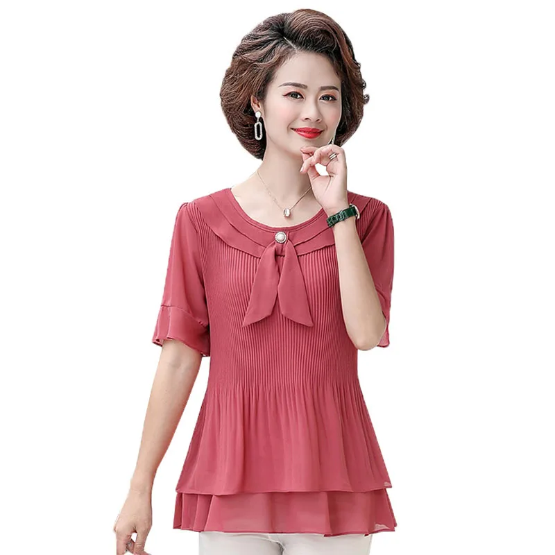 2022 New Middle-aged Elderly New Women's T-shirt Summer Korean Mother Tops Ladies Casual Tshirt Female Loose Women Clothing