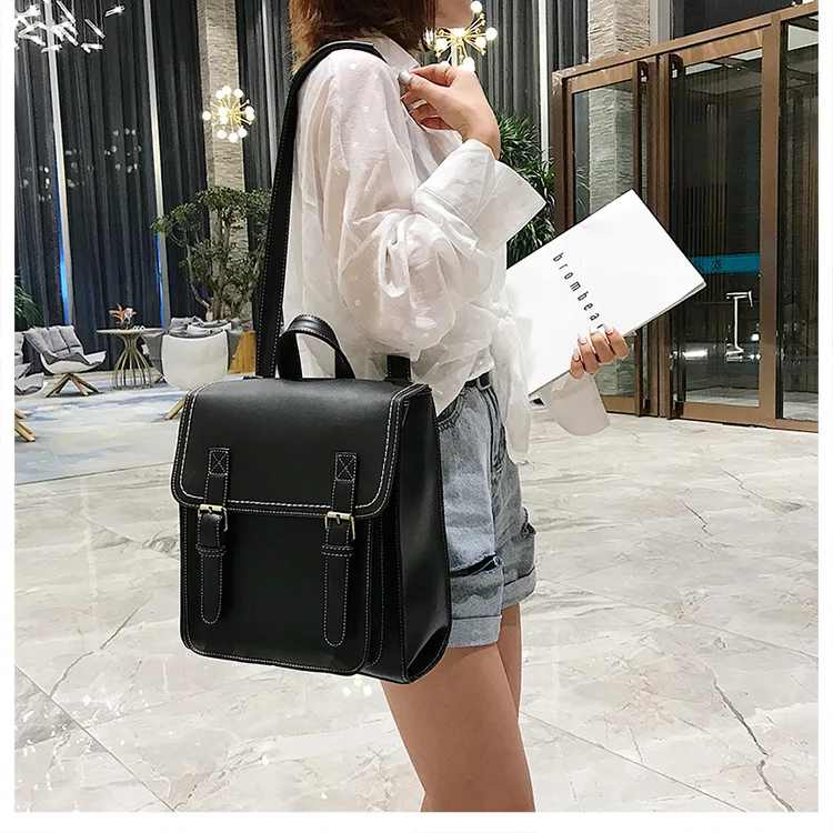 Preppie style women Backpack Pu Leather Shoulder Bag multi-function Female Backpack Vintage School Bag for Girls Leisure Bag Sac